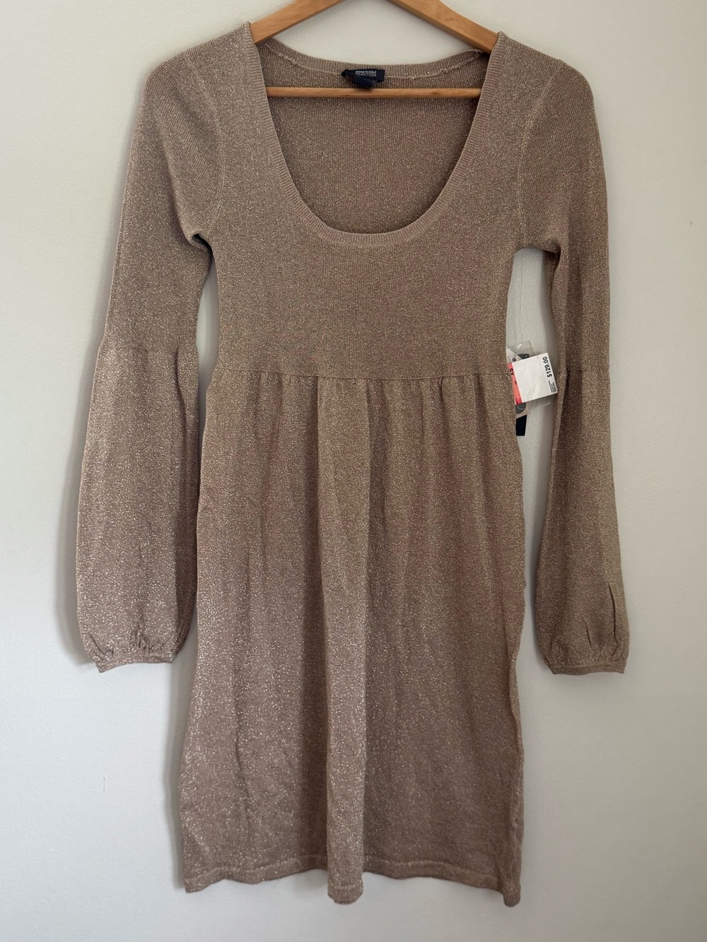 Kenneth Cole Shimmery Taupe Baby Doll Scoop Neck Knit Dress